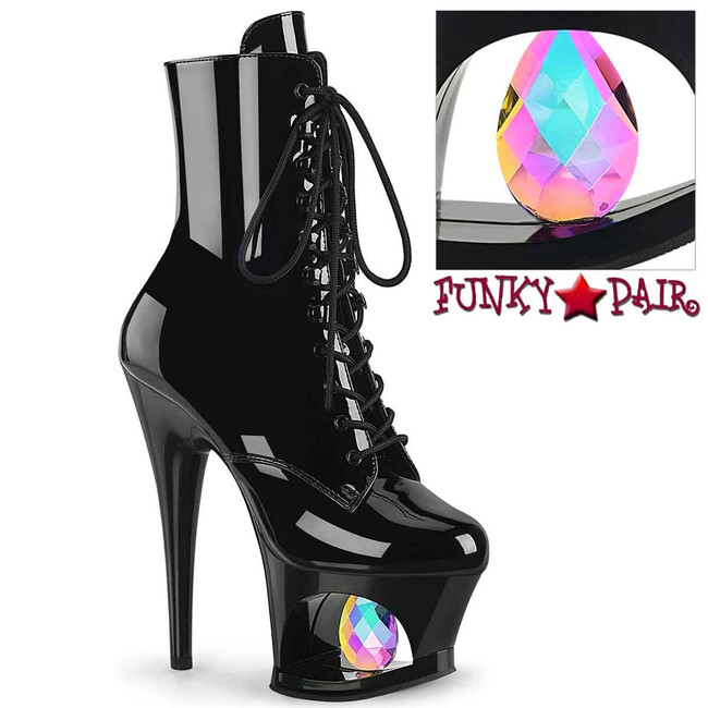 Pleaser MOON-1020DIA, Cut Out Platform Ankle Boots with Crystal Prisms