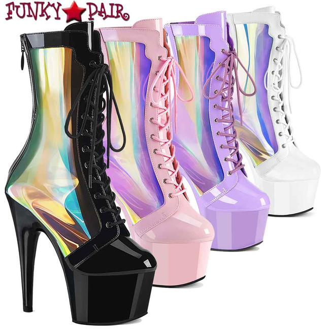 Pleaser ADORE-1047, Holographic Side Panel Ankle Boots