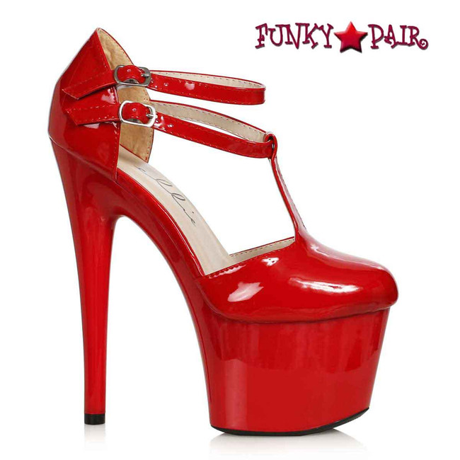 709-VENUS, 7 Inch Red T-Strap Platform Pump