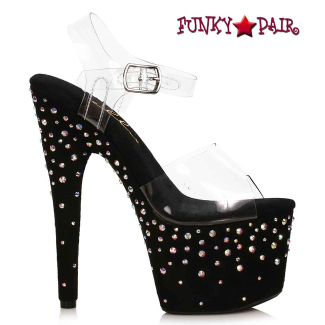 Ellie 709-ZEAL, 7 Inch Black Rhinestones Platform Sandal