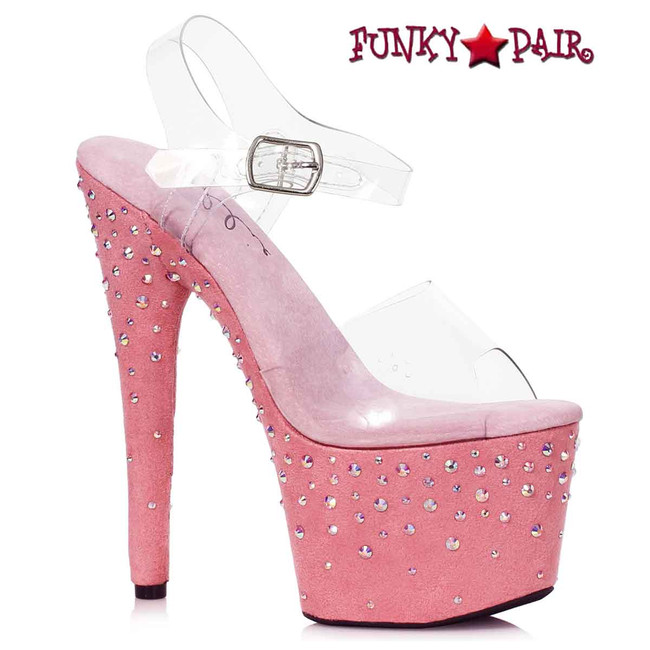 709-ZEAL, 7 Inch Pink Rhinestones Platform Sandal