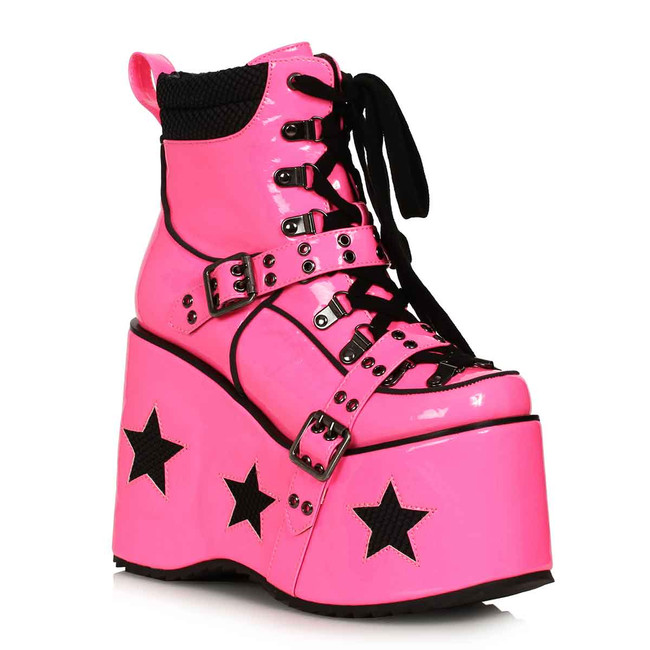 500-SPACED, 5" Pink Platform Ankle Boot with Star & Buckle Décor By Ellie