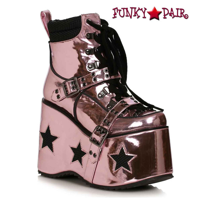 500-SPACED, 5" Rose Gold Platform Ankle Boot with Star & Buckle Décor