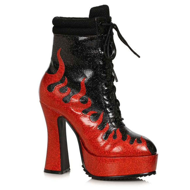 557-FIRE, 5.5 Inch Red Flame Design Ankle Boots By Ellie