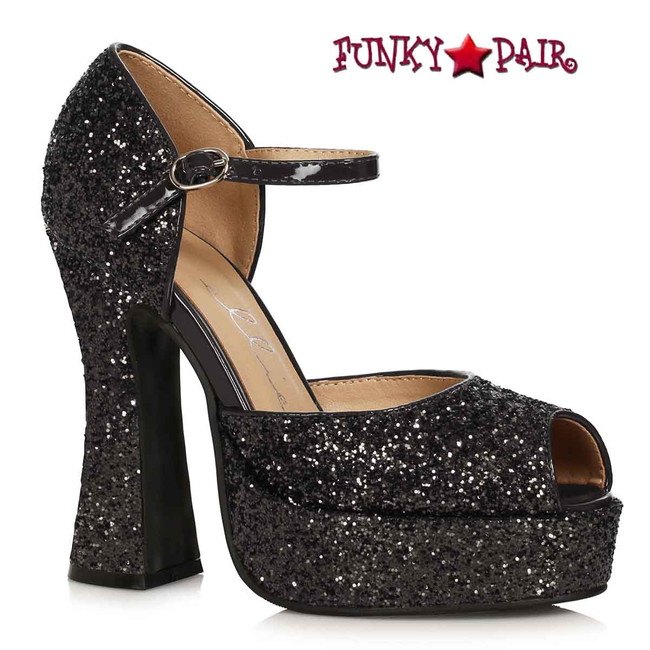 557-SPARKLE, 5.5 Inches Black Glitters Open Toe Sandal