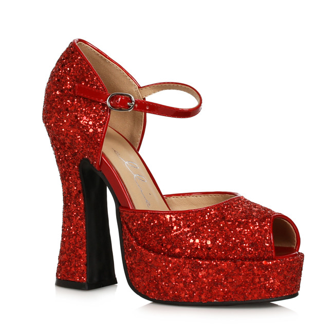 557-SPARKLE, 5.5 Inches Red Glitters Open Toe Sandal By Ellie Shoes