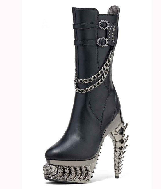 MEDEINA, MID-CALF BOOTS WITH LEAVES CHAIN By Hades