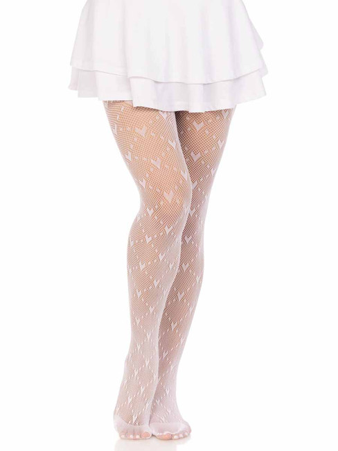 LA9704, White Heart Net Tights By Leg Avenue