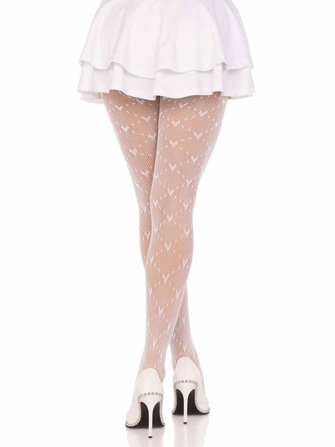 Leg Avenue LA9704, White Heart Net Tights