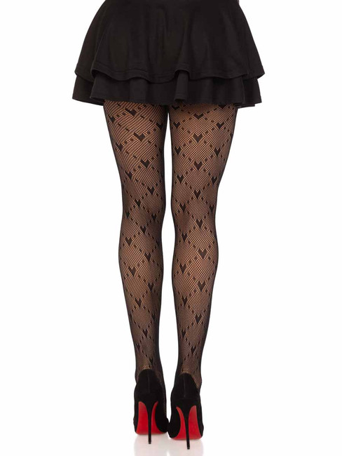 LA9704, Black Heart Net Tights By Leg Avenue