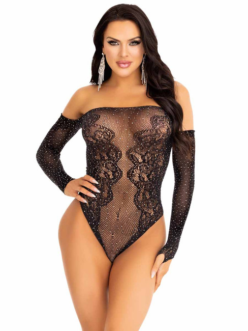 LA89317, Rhinestones Off the Shoulder Teddy By Leg Avenue