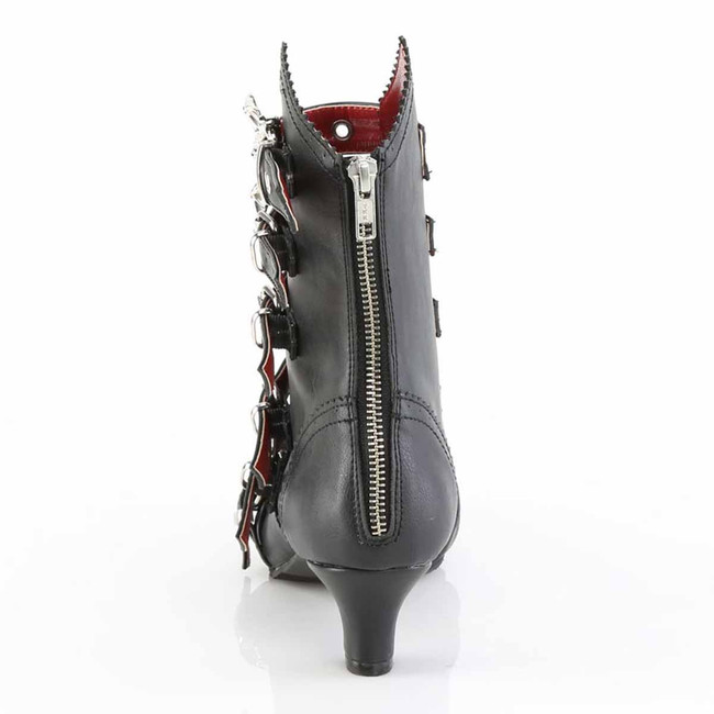 FLORA-1035, 2 Inch Mid-Calf Boots with Bat Buckles Back Zipper Side View