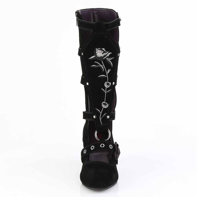 WHIMSY-118, 2.5 Inch Mid-Calf Boots with Rose Accent Front View