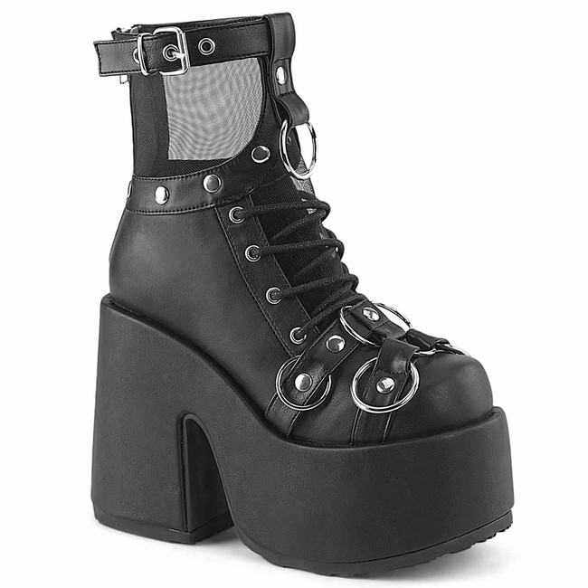 CAMEL-52, 5 Inch Platform Ankle Boots with O-rings and Flat Studs By Demonia