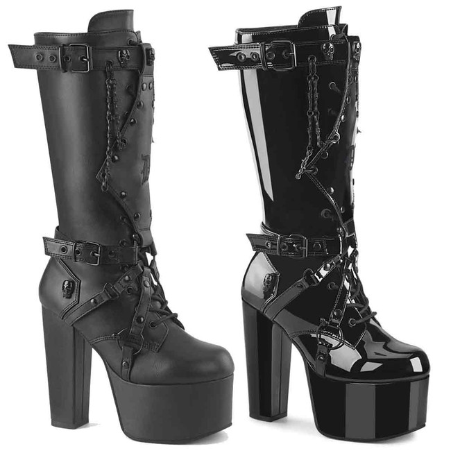 TORMENT-218, 5.5 Inch Knee High Platform with Skull Accent By Demonia