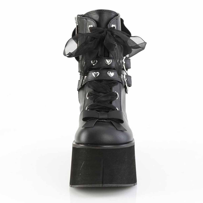 KERA-55, 4.5 Inch Platform Ankle Boots with Hearts Eyeletted Front View