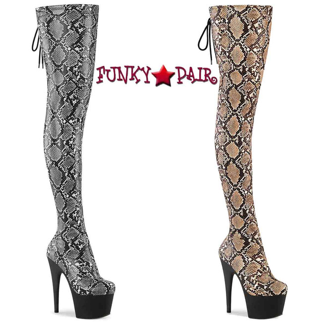 Pleaser ADORE-3008SP-BT, Snake Print Thigh High Boots