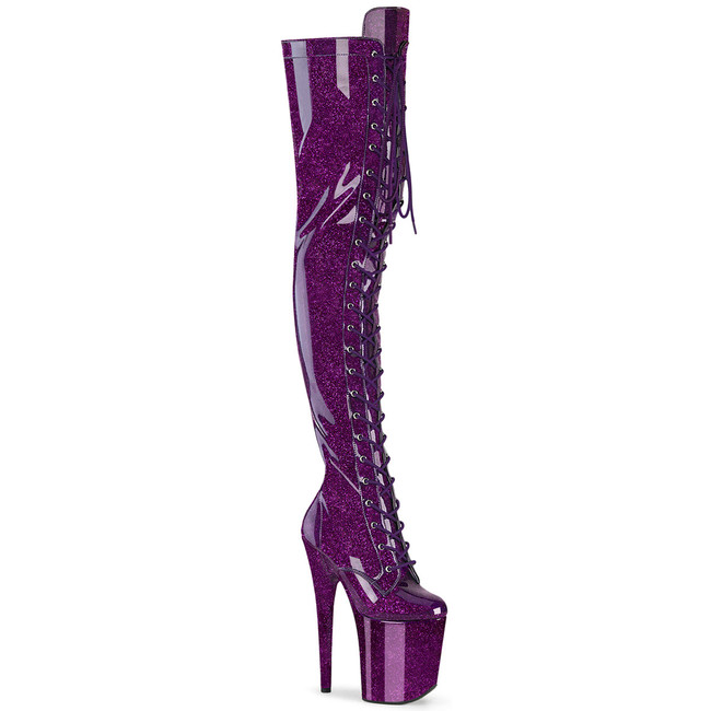 FLAMINGO-3020GP, Purple Lace-Up Front Thigh High Boot