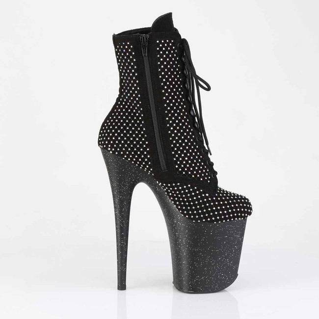 FLAMINGO-1020RM, 8 Inch Ankle Boots with Rhinestones Mesh Overlay Zipper Side View