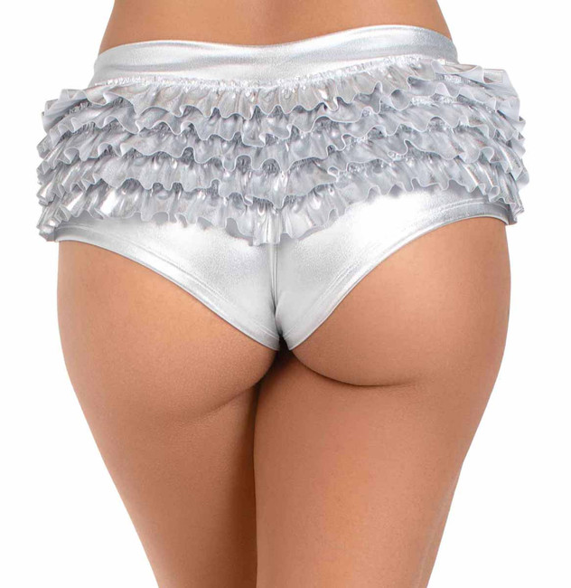 LA3001, Silver Ruffle Back Shorts Back View