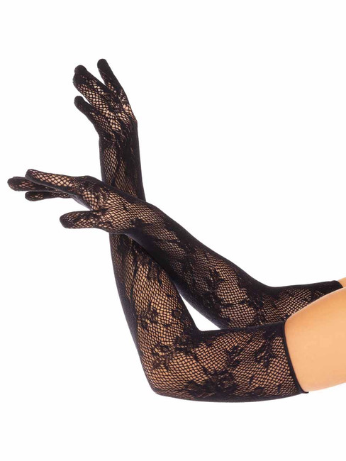 LA2033, Black Lace Opera Length Gloves