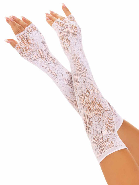 LA2034, White Fingerless Lace Opera Gloves