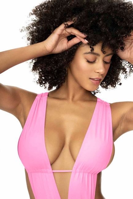 MA67091, Pink Halter Monokini Close Up