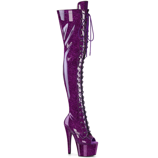 Pleaser ADORE-3021GP, Red Glitter Thigh High Boots