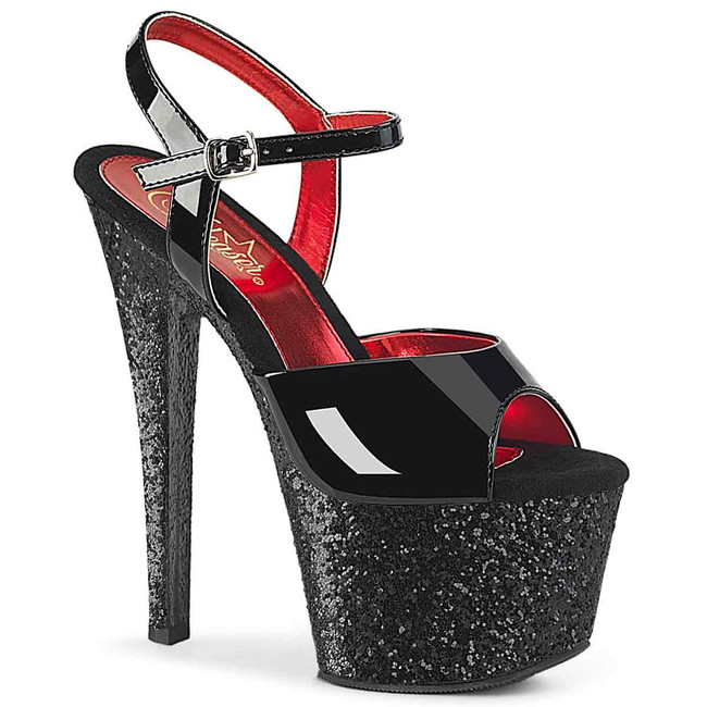 SKY-309G, 7 Inch Glitter Ankle Strap Platform Sandal By Pleaser USA