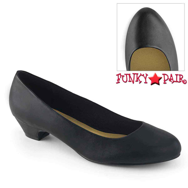 GWEN-01, 1.25 Inch Black Faux Leather Block Classic Pump