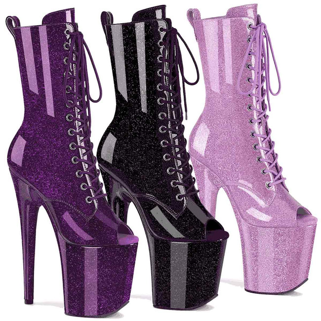 FLAMINGO-1041GP, Glitter Peep Toe Lace-up Ankle Boots By Pleaser USA