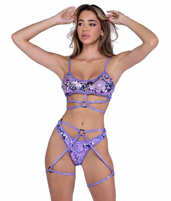 Roma PR-6419, Lavender Sequin Shorts with Attached Straps View With Top PR-6418