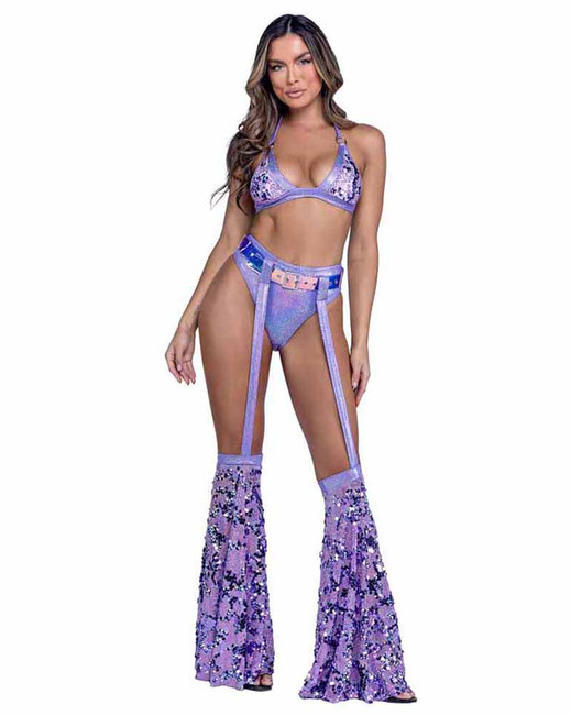 Roma PR-6425, Vinyl Belt with Sequin Bell Bottoms View With Top PR-6423 Bottom Short PR-6424