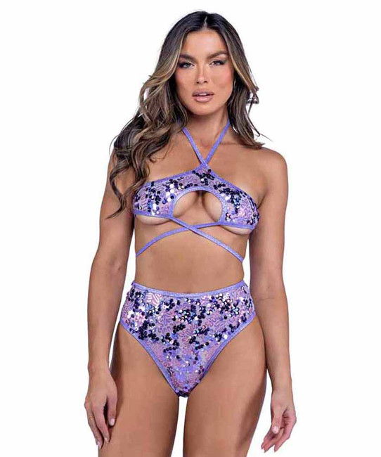 Roma PR-6426, Sequin Keyhole Tie Top View With Bottom Short PR-6427