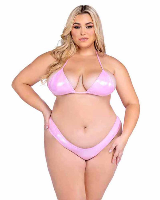 Roma PR-6450Q, Plus Size Baby Pink Metallic Bikini Triangle Top Show With Bottom PR-6453Q