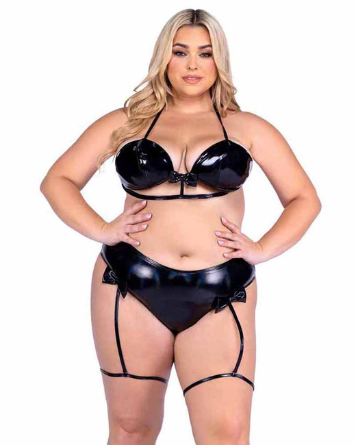 Roma PR-6475X, Plus Size Vinyl Bikini Top with Bow Detail With Bottoms PR-6476X