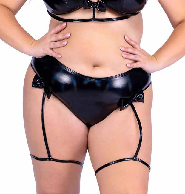 PR-6476X, Vinyl High-Waisted Shorts with Bow Strap Detail By Roma