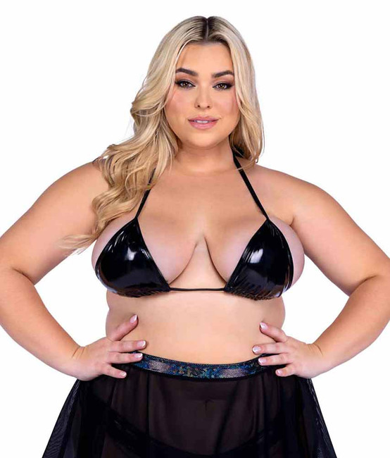 PR-6479X, Plus Size Vinyl Triangle Top By Roma