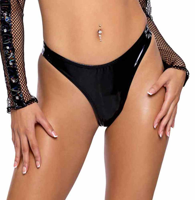 PR-6483X, Plus Size Black Vinyl Thong Back Shorts