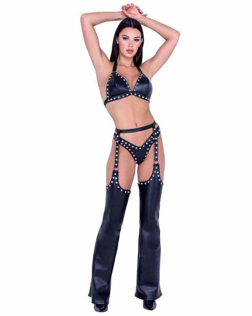 Roma PR-6488, Faux Leather Studded Bikini Set With Shrug PR-27369