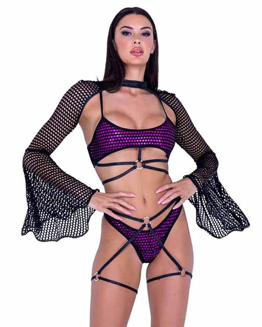 Roma PR-6495, Shimmer Lined Fishnet Crop Top