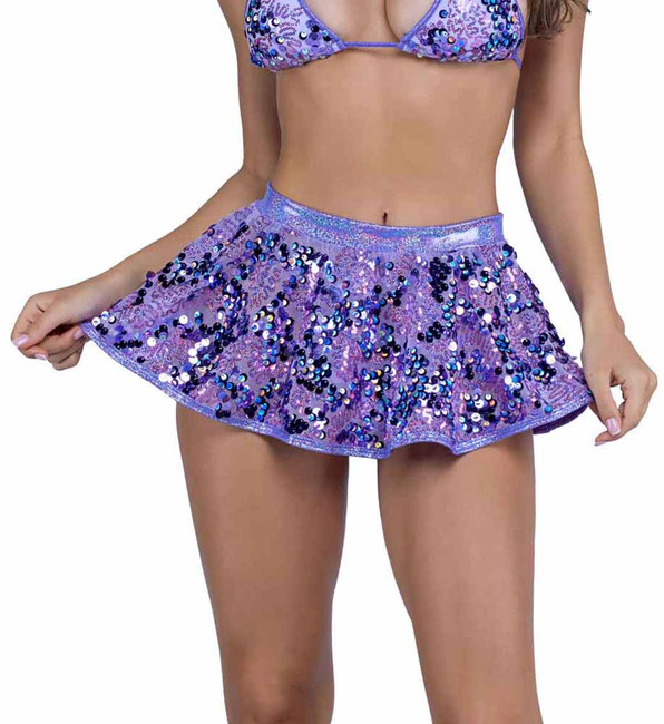 PR-6414, Lavender Sequin Flare Skirt By Roma