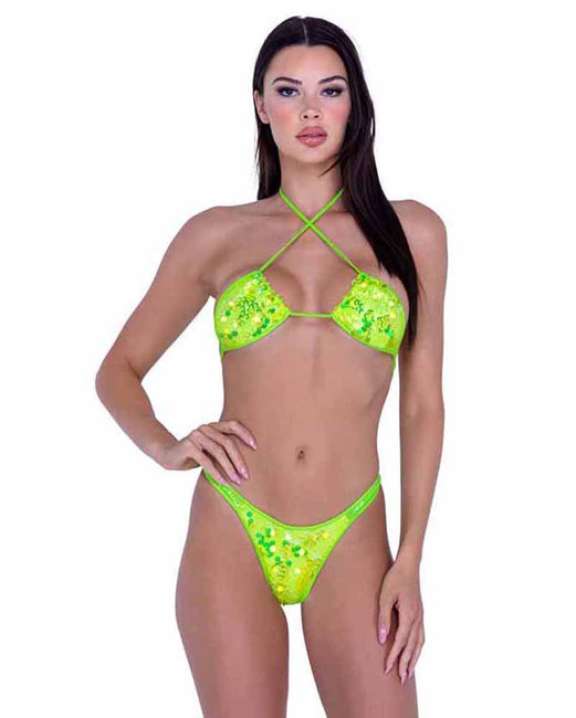 Roma PR-6413, Neon Yellow Sequin Bikini Top