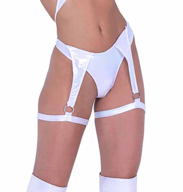 PR-6444, White Metallic Iridescent Shorts with Attached Leg Strap By Roma