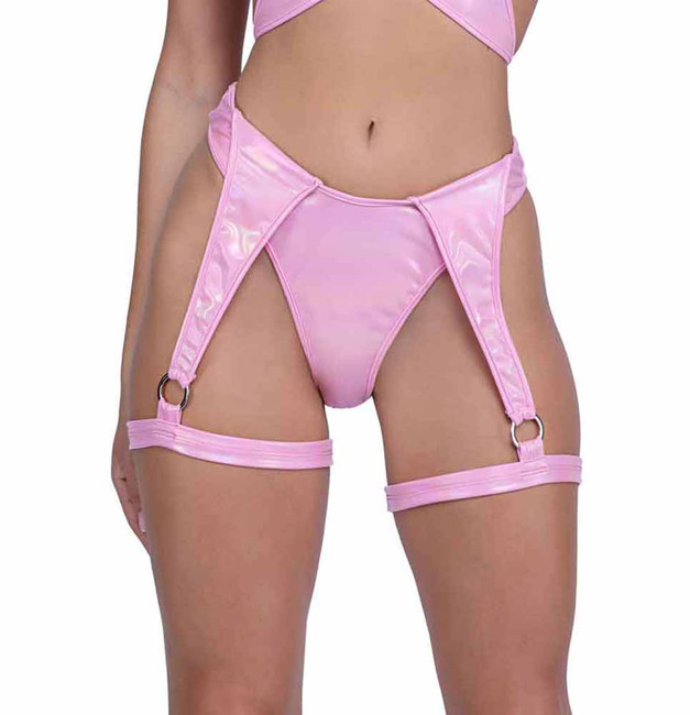 Roma PR-6444, Baby Pink Metallic Iridescent Shorts with Attached Leg Strap