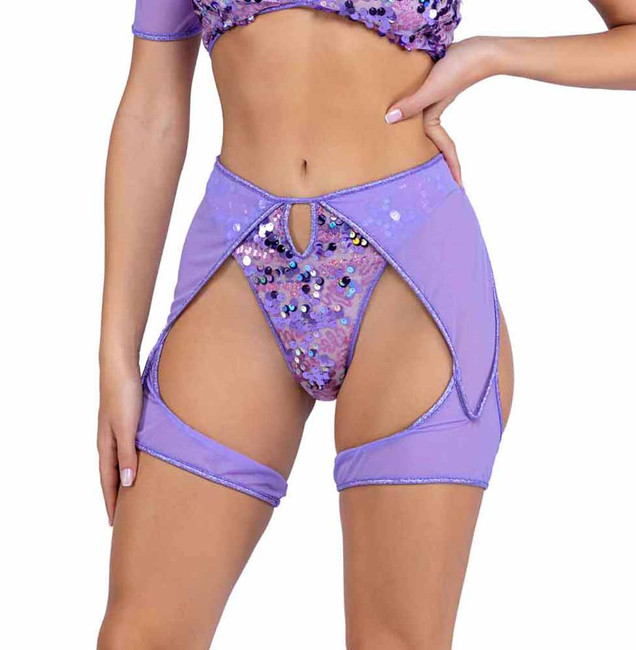 Roma PR-6422, Lavender Sequin Shorts with Mesh Chaps