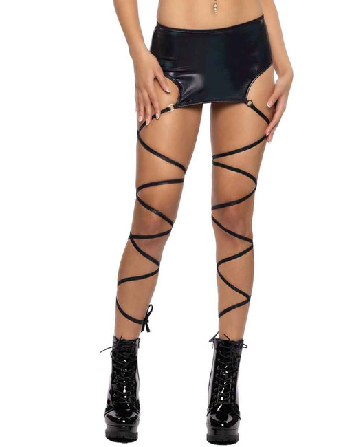 JR-140, Black Metallic Harness Wrap Skirt