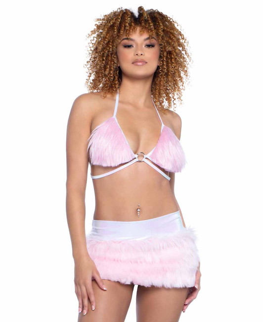 JR-146, Baby Pink Faux Fur Top View with Skirt JR146