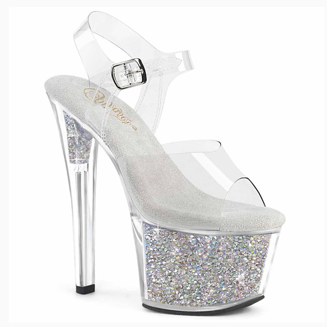 SKY-308RSI, 7 Inch Heel Sandal with AB Rhinestones Insert in Platform By Pleaser USA