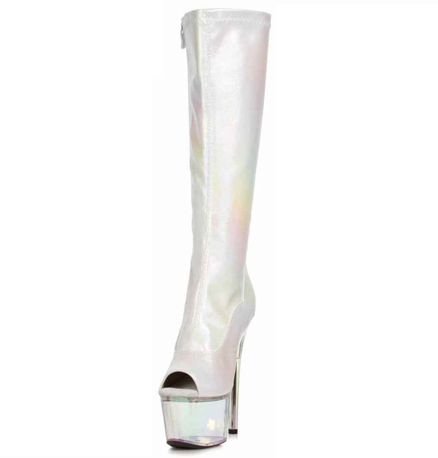 709-BRANDY, 7 Inch White Open Toe Knee High Boots